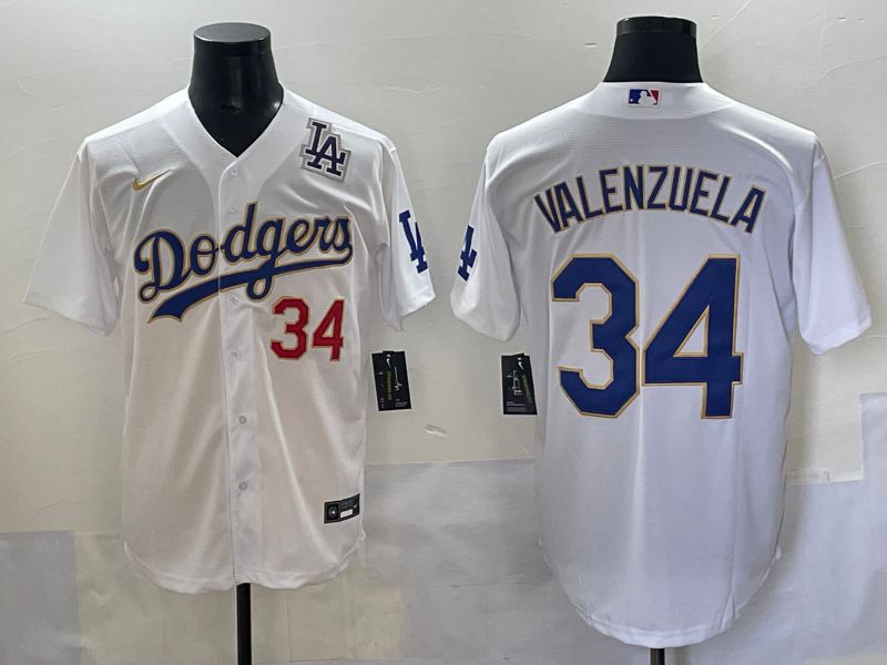Men 2025 Los Angeles Angels #34 Valenzuela White Gold Game Nike MLB Jersey style 8->los angeles angels->MLB Jersey